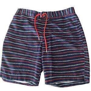 Lands' End Men's Sz Lrg 9” Red White Blue Nautical Patriotic Lined Swim Trunks